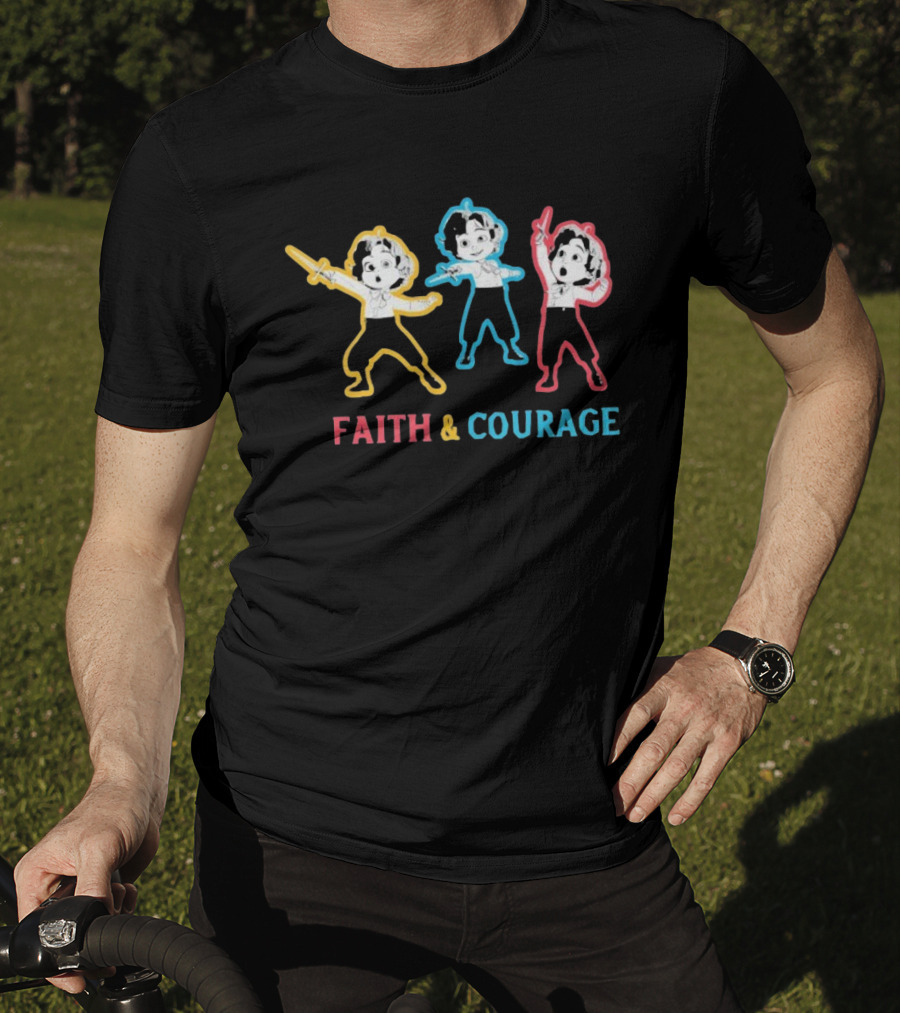King Of Kings Faith And Courage Three Animated Characters With Swords T-Shirt