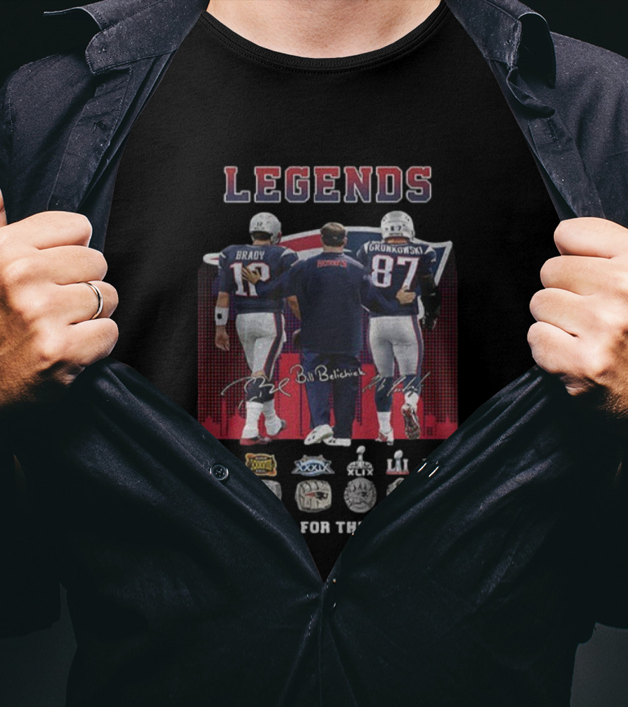LEGENDS Brady Gronkowski Belichick New England Patriots Thank You For The Memories NFL Rings T-Shirt