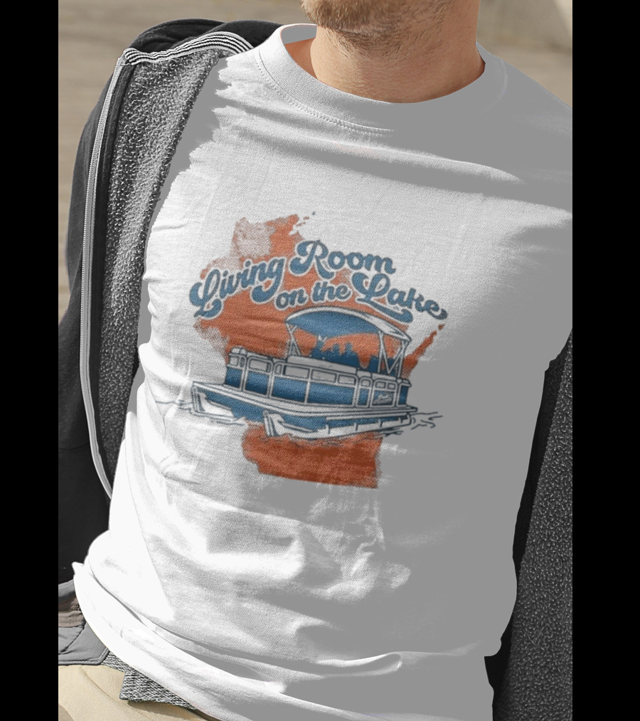 Living Room On The Lake Drink Wisconsinbly Pontoon Boat Illustration T-Shirt
