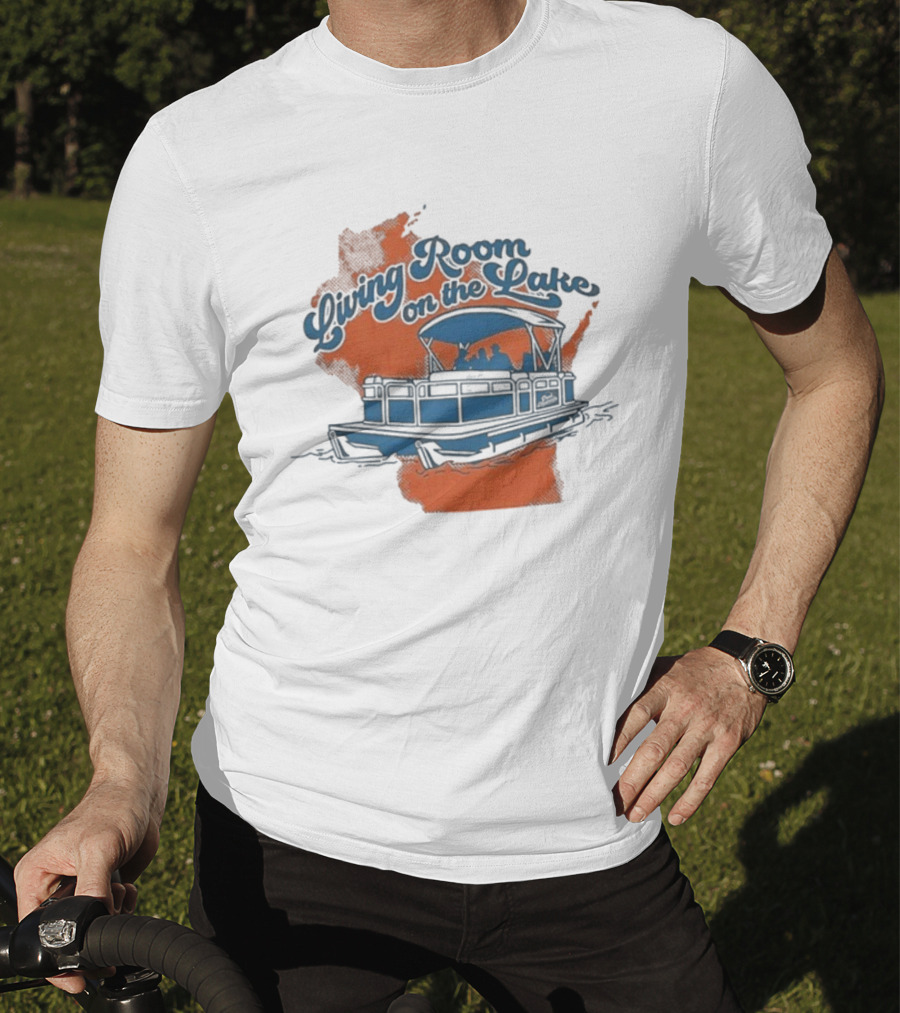 Living Room On The Lake Drink Wisconsinbly Pontoon Boat Illustration T-Shirt