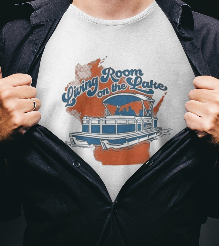 Living Room On The Lake Drink Wisconsinbly Pontoon Boat Illustration T-Shirt
