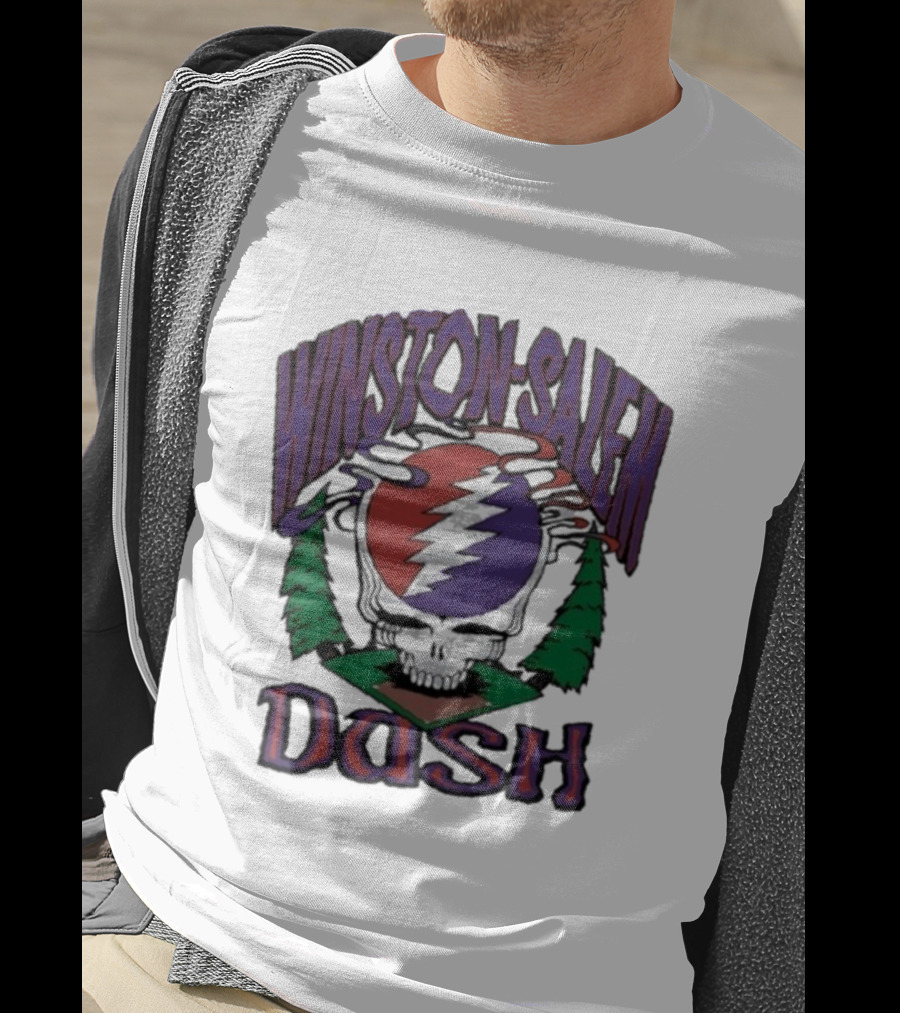 Winston-Salem Dash Grateful Dead Collaboration With Iconic Skull Lightning Bolt And Pine Trees T-Shirt