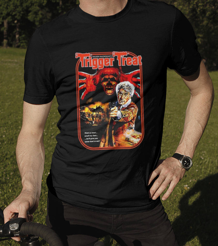 Walker Macdonald’s Trigger Treat Trick Or Treat Horror Skull And Shooter Scene T-Shirt
