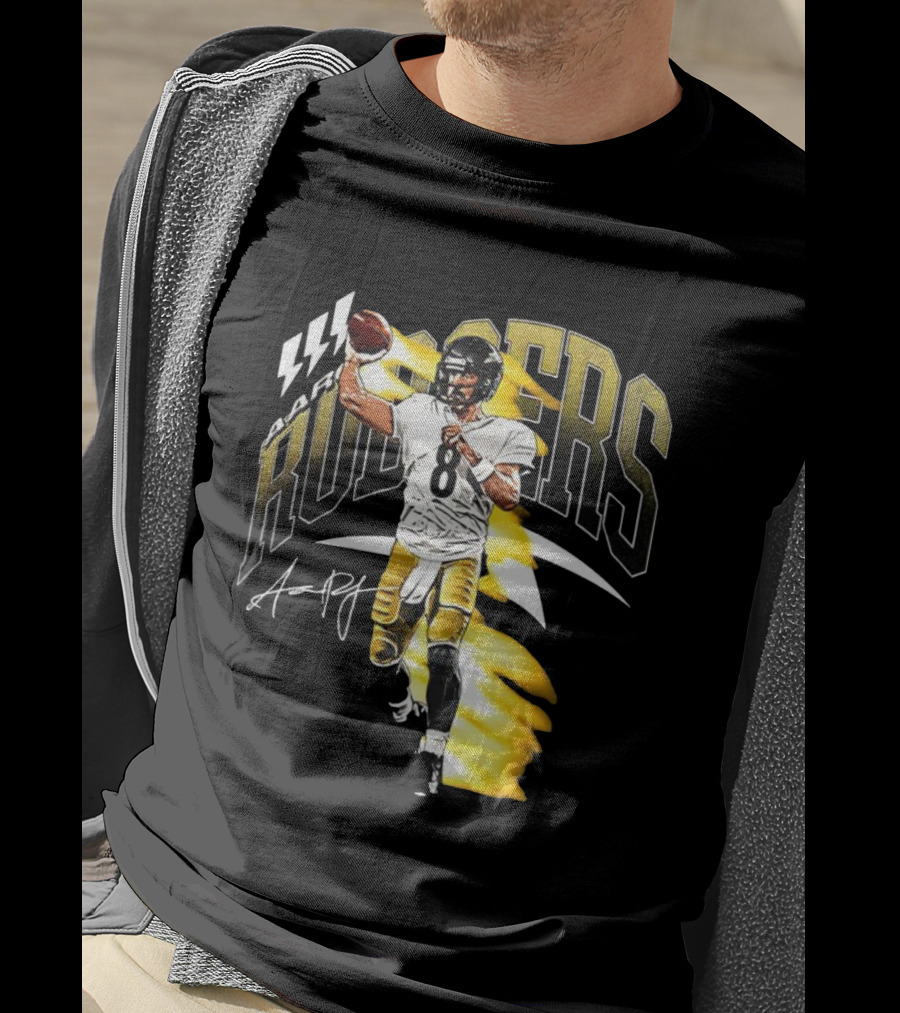 Aaron Rodgers Number 08 Pittsburgh Steelers Football Signature T-Shirt