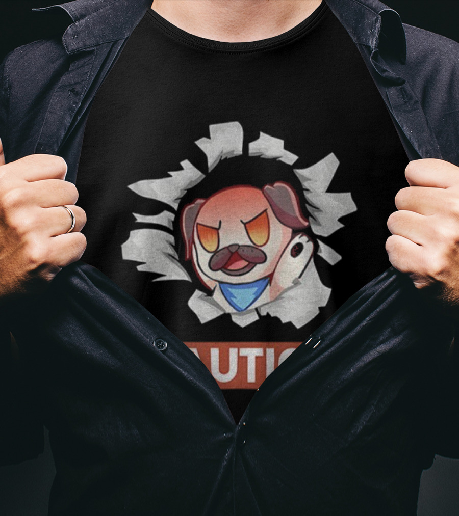 Andy Rage Caution Angry Mustached Dog Animation T-Shirt