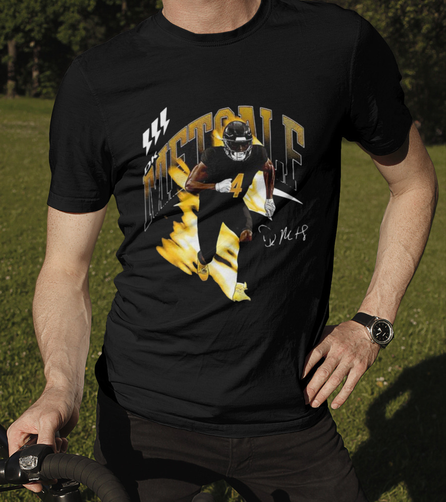 DK Metcalf Football Number 4 Pittsburgh Steelers Signature Retro T-Shirt