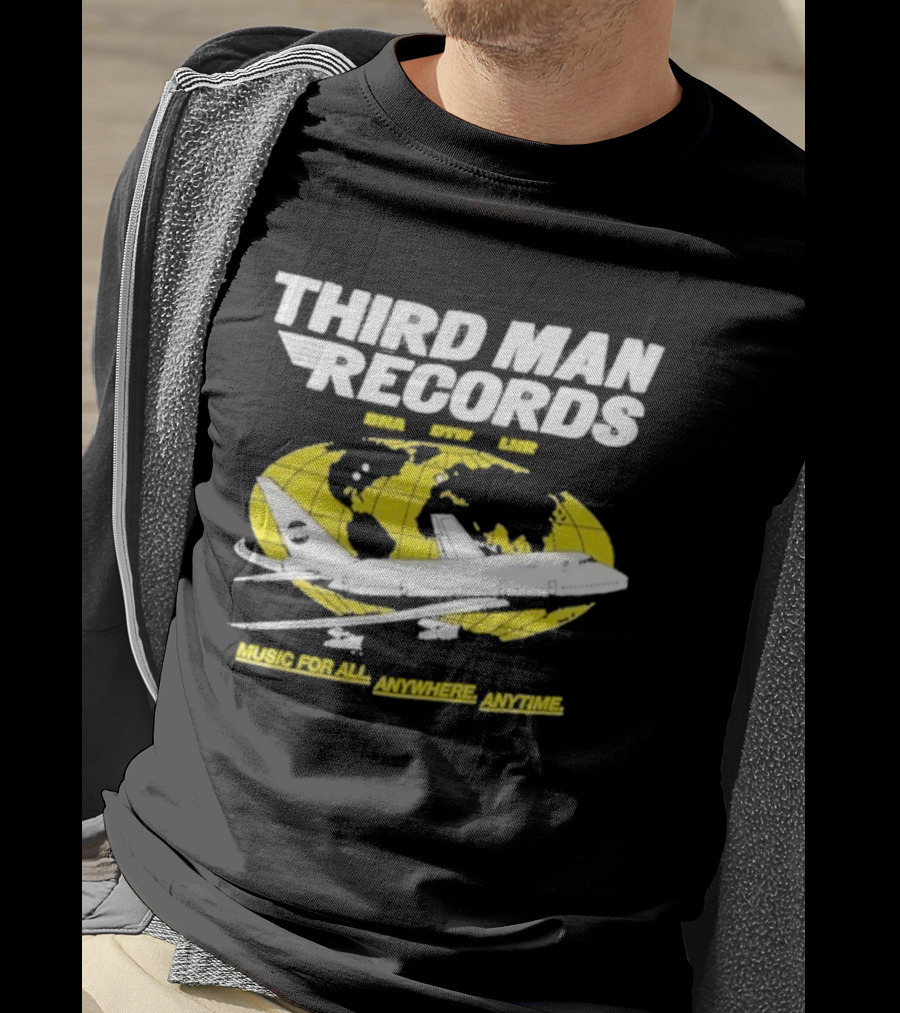 Third Man Records Music For All Anywhere Anytime Globe Plane T-Shirt