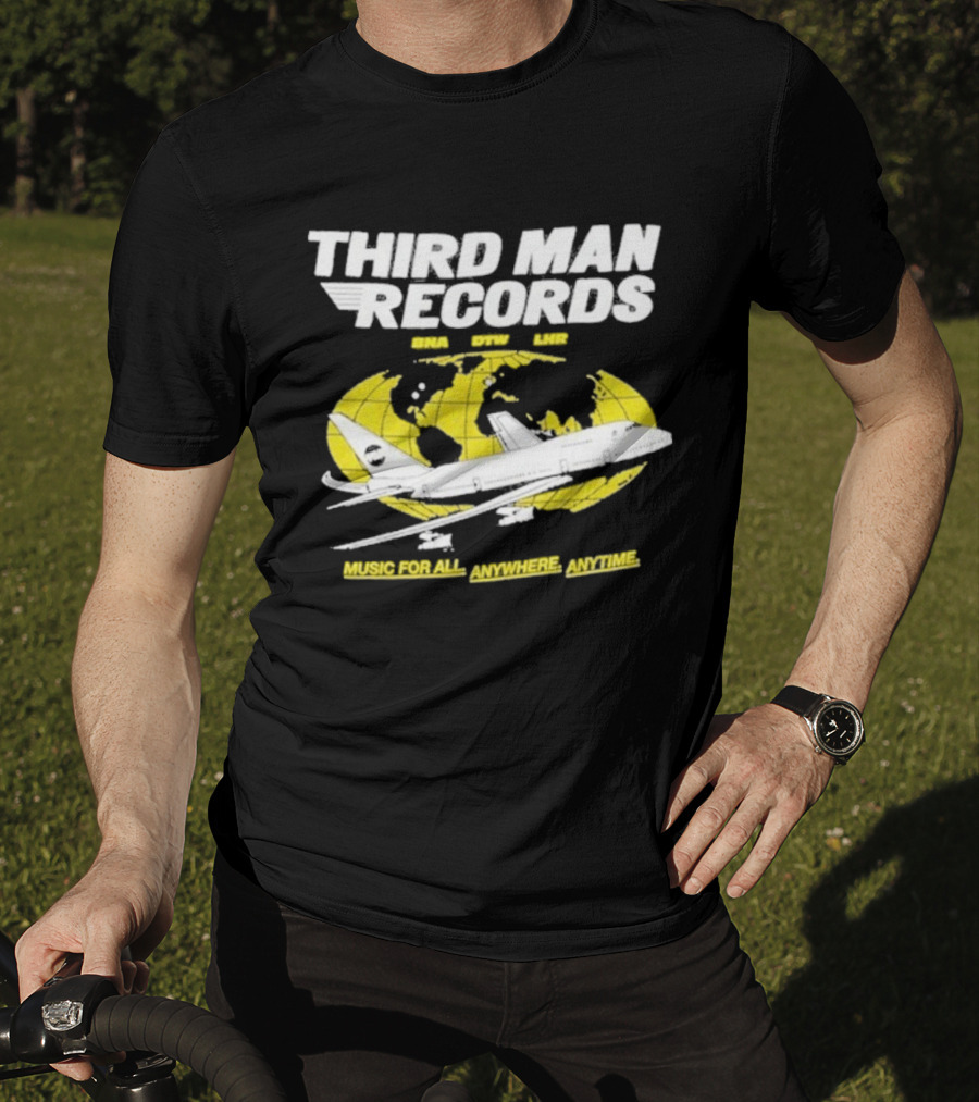 Third Man Records Music For All Anywhere Anytime Globe Plane T-Shirt
