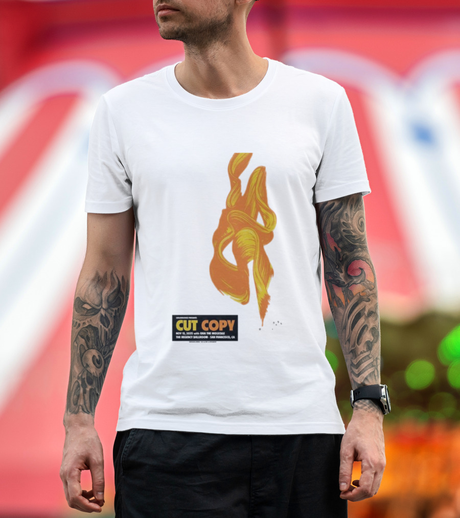 Cut Copy San Francisco November 13 2025 Concert Orange Yellow Flame Artwork T-Shirt