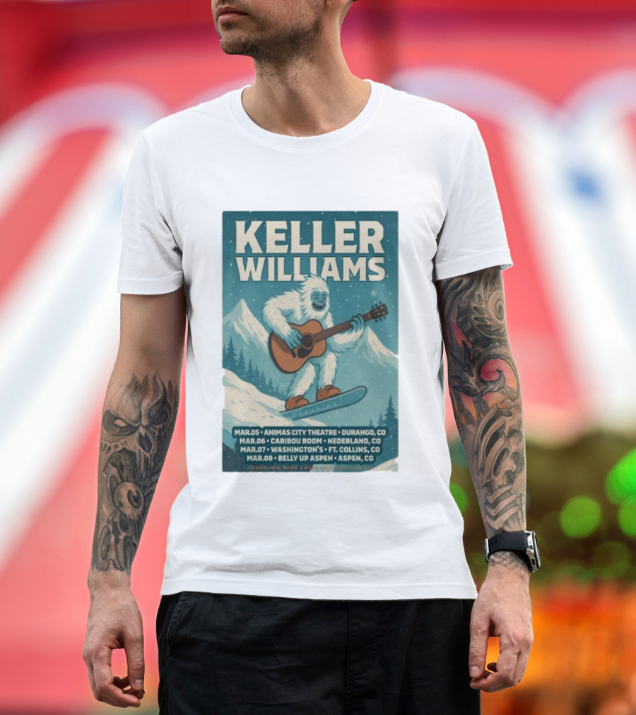 Keller Williams Winter 2026 Tour Guitar Ski Freshies Animas City Durango Caribou Nederland Washington's Fort Collins Belly Up Aspen T-Shirt