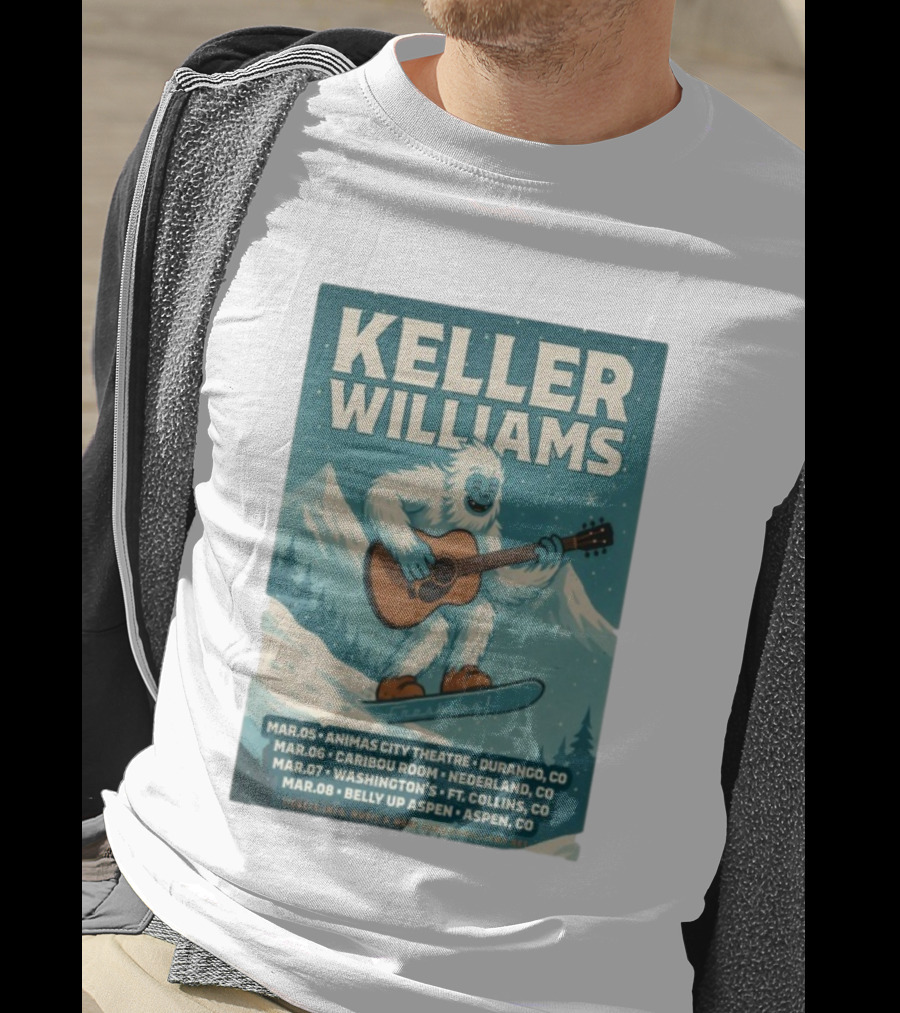 Keller Williams Winter 2026 Tour Guitar Ski Freshies Animas City Durango Caribou Nederland Washington's Fort Collins Belly Up Aspen T-Shirt