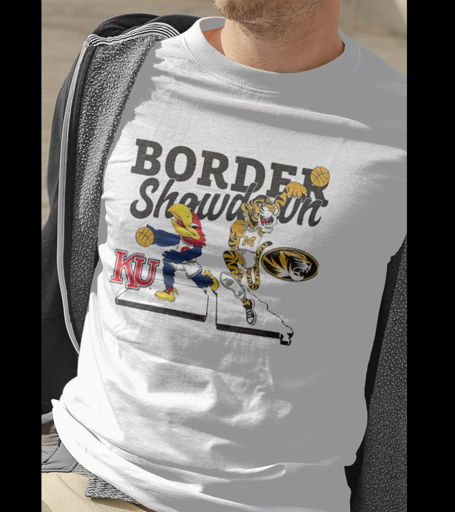 KU Jayhawks Vs Mizzou Tigers Border Showdown Basketball Mascots T-Shirt