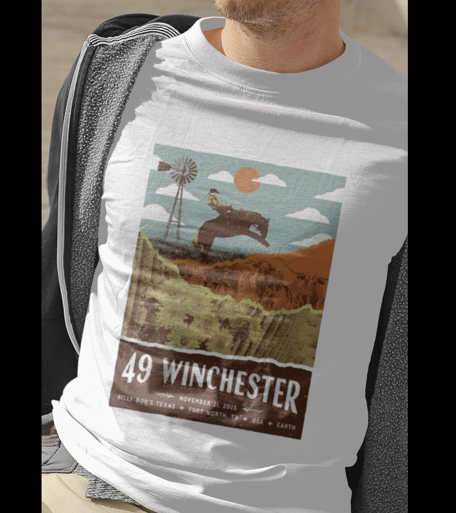 49 Winchester Fort Worth TX Billy Bob’s Texas November 21 2025 Cowboy Windmill Scene T-Shirt