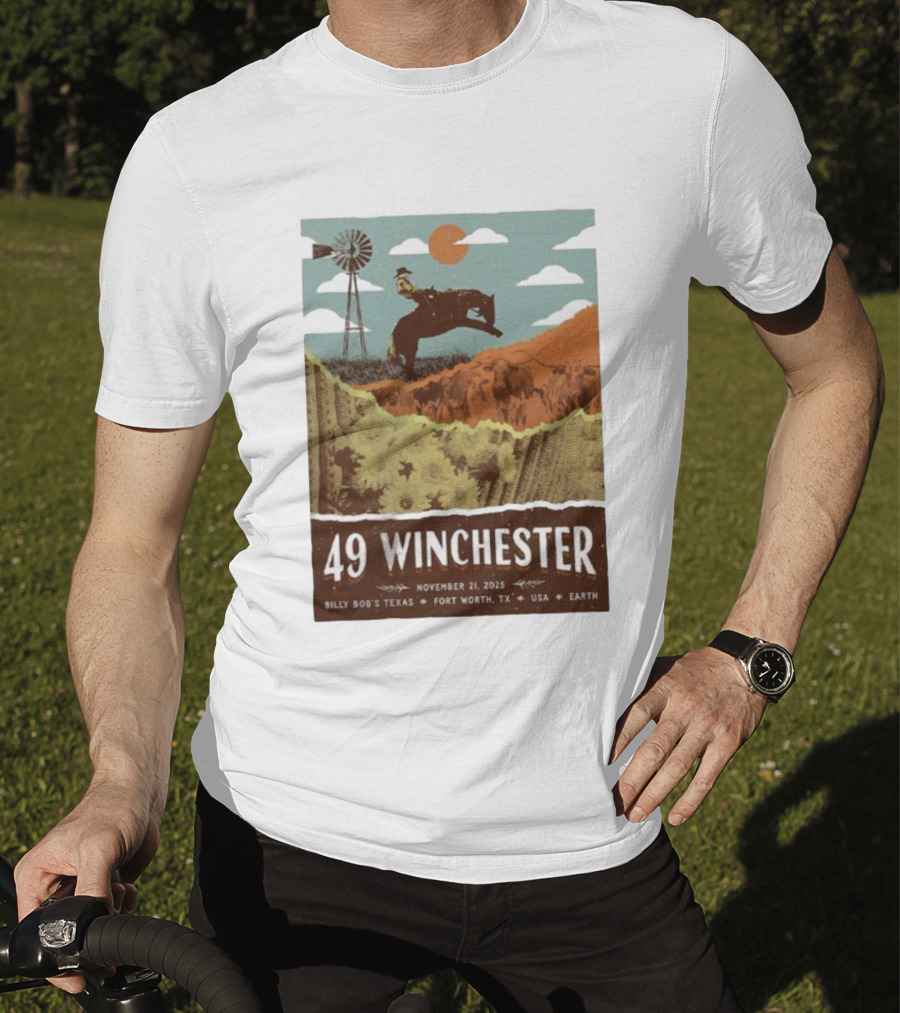49 Winchester Fort Worth TX Billy Bob’s Texas November 21 2025 Cowboy Windmill Scene T-Shirt