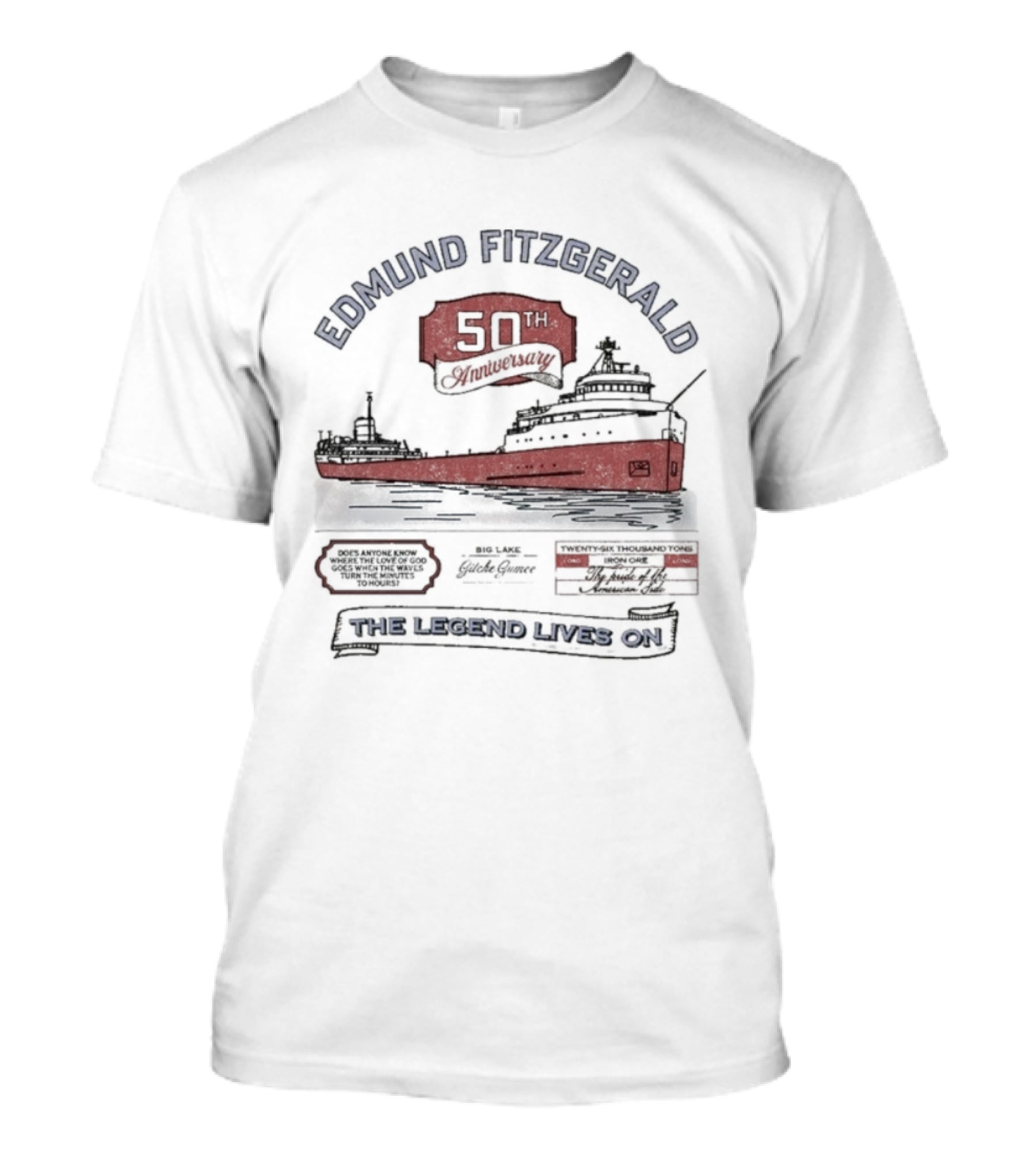Edmund Fitzgerald 50th Anniversary The Legend Lives On 1975 Shipwreck Memorial T-Shirt