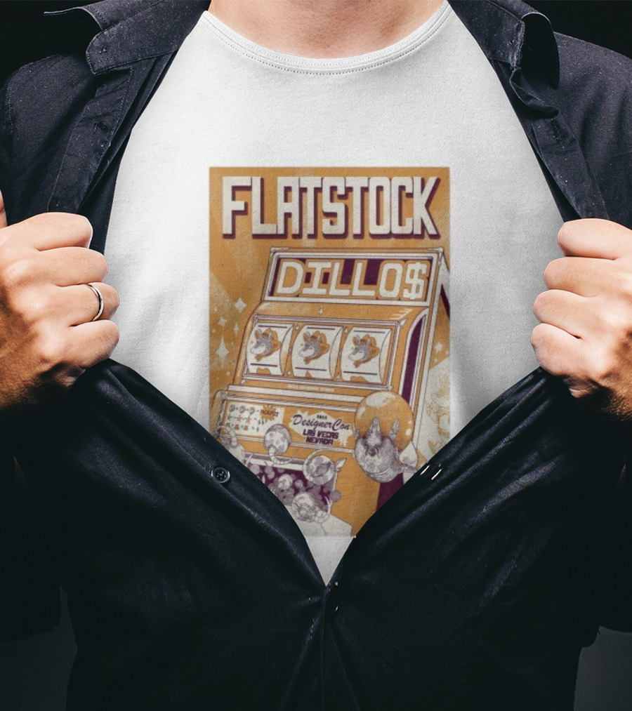 Flatstock Dillos 2025 Las Vegas Nevada DesignerCon Slot Machine Pangolin T-Shirt