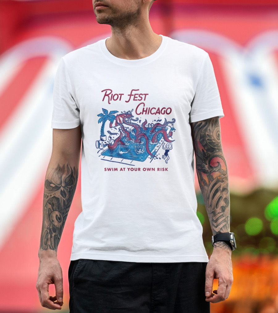 Riot Fest Chicago Swim At Your Own Risk Octopus Pool Scene T-Shirt
