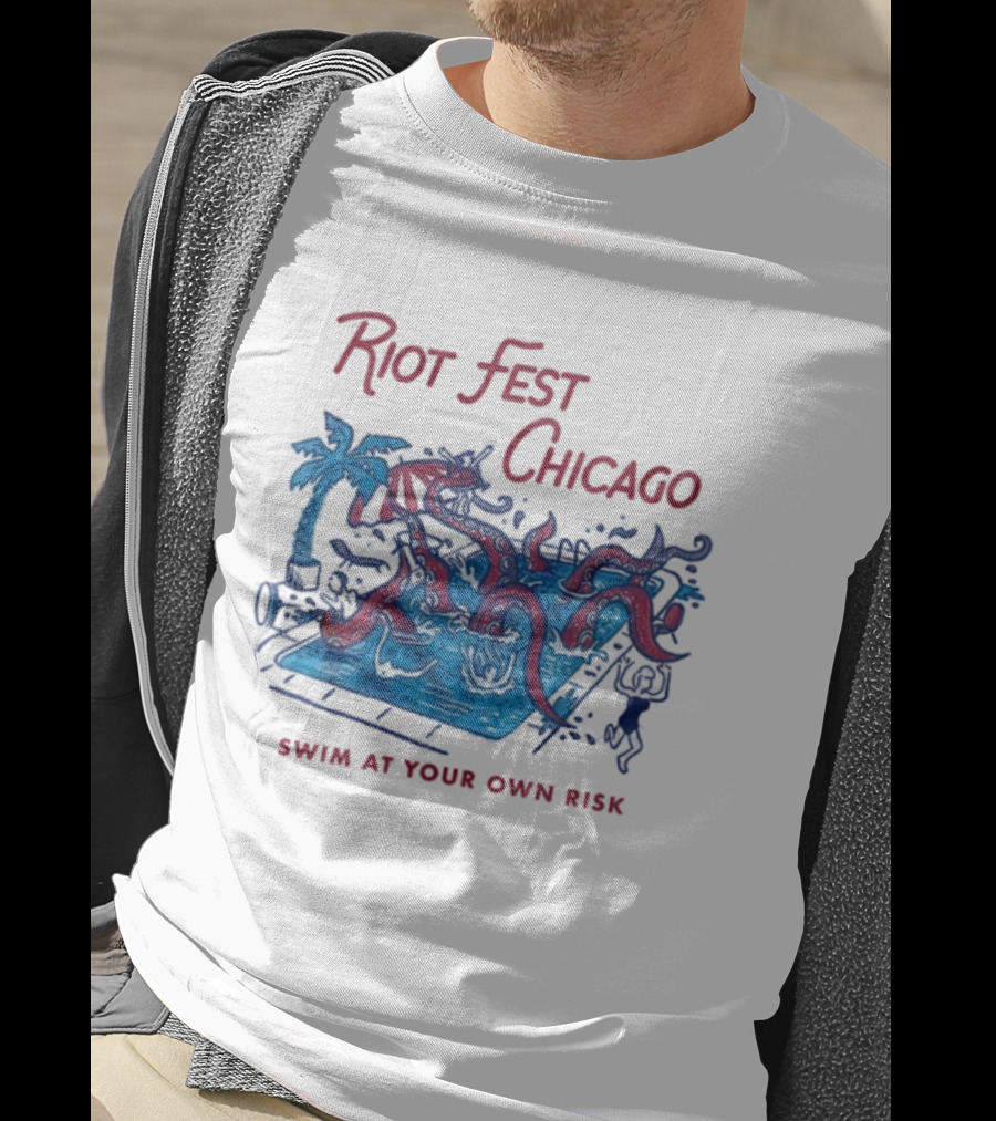Riot Fest Chicago Swim At Your Own Risk Octopus Pool Scene T-Shirt