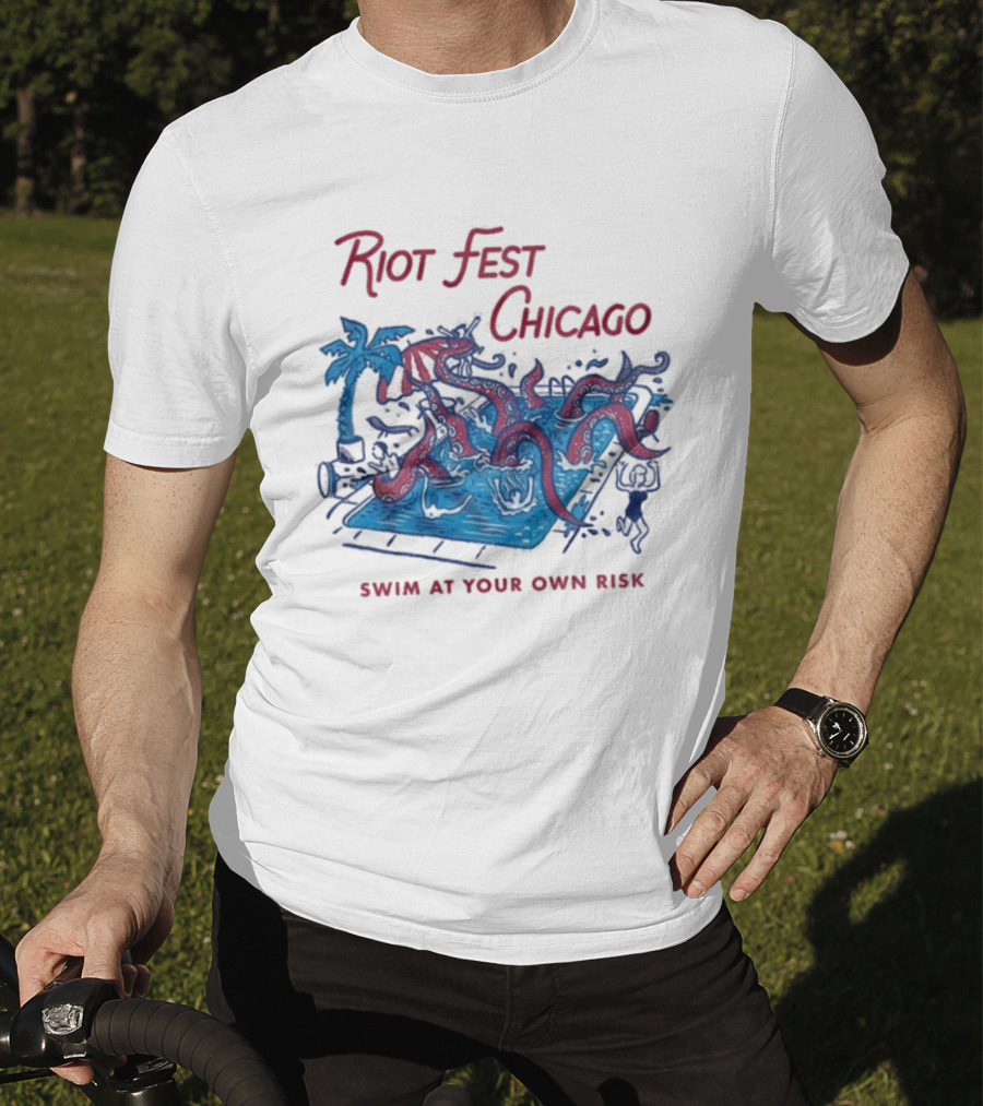 Riot Fest Chicago Swim At Your Own Risk Octopus Pool Scene T-Shirt