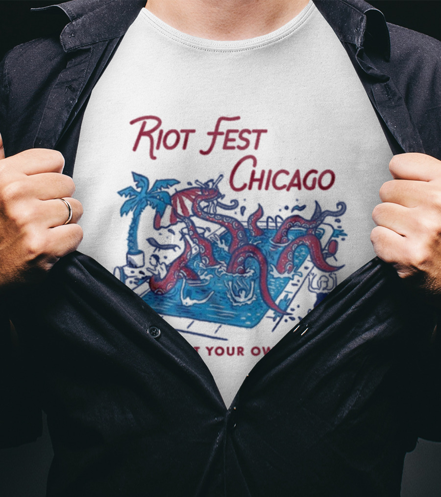 Riot Fest Chicago Swim At Your Own Risk Octopus Pool Scene T-Shirt