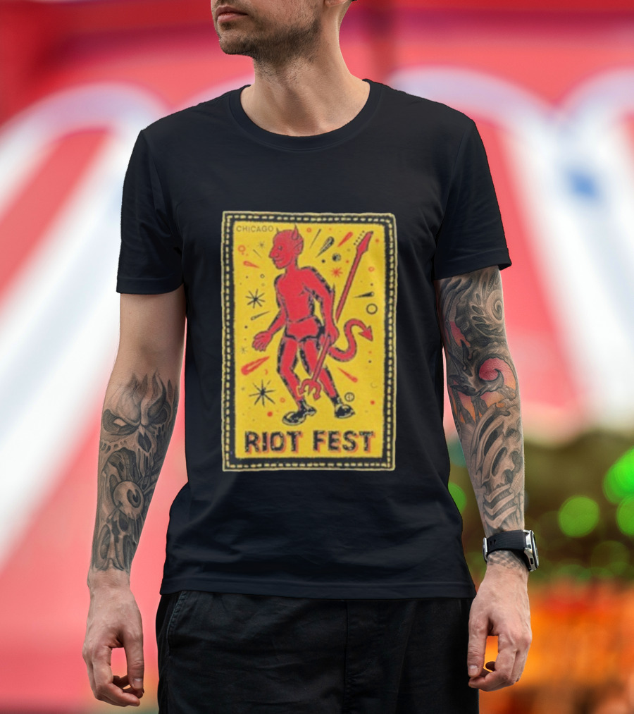 Riot Fest Chicago Chema Devil Retro Yellow Black Red T-Shirt