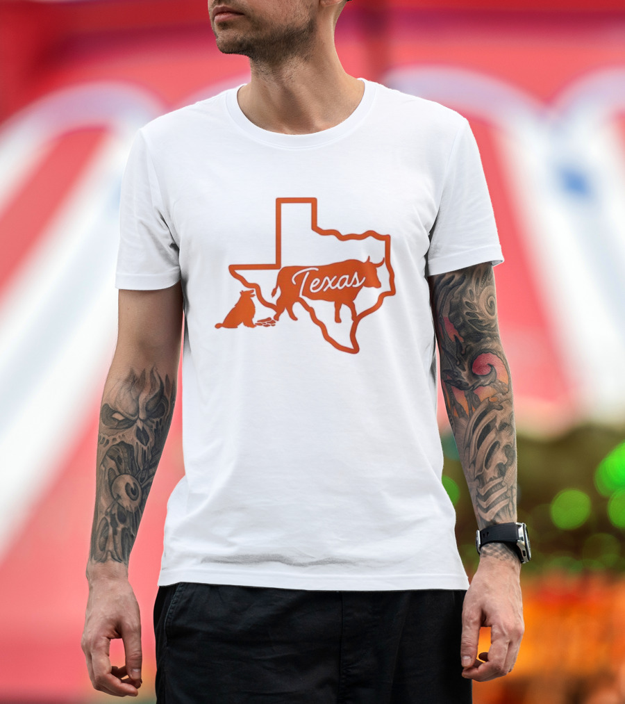 Texas Longhorns Rivalry Map Outline with Steer and State Silhouette Design T-Shirt