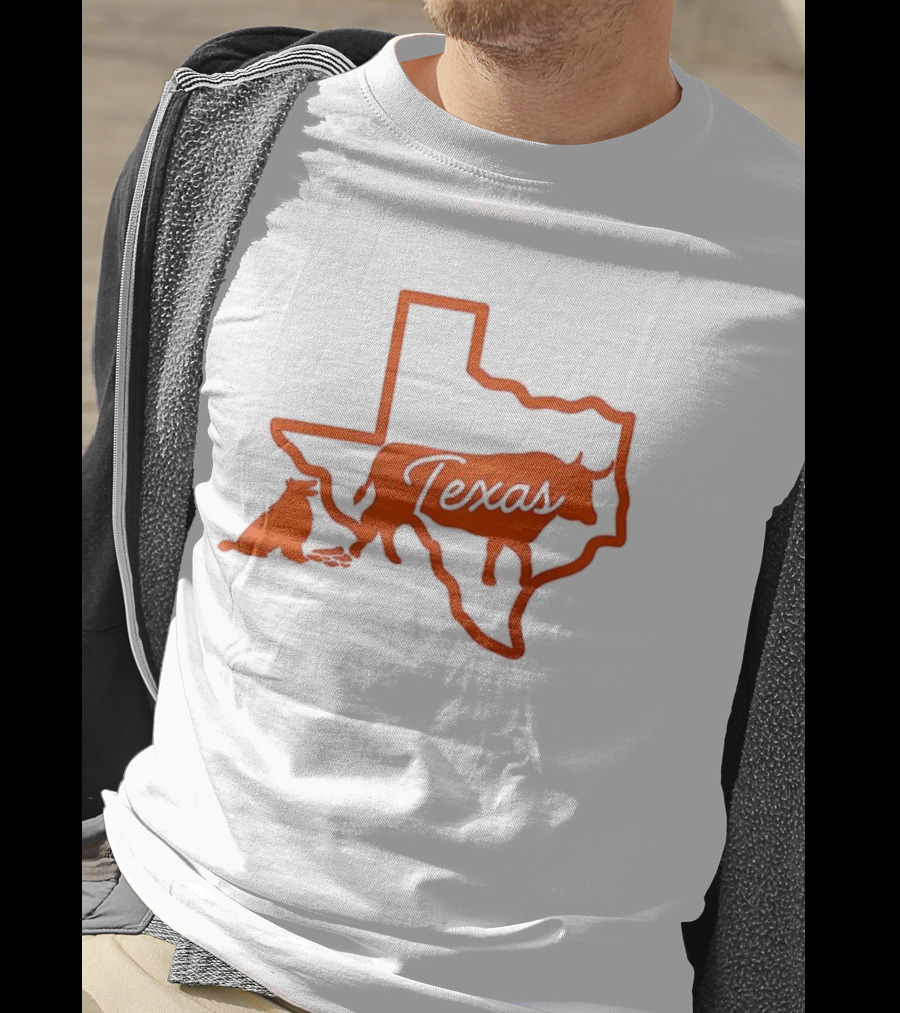 Texas Longhorns Rivalry Map Outline With Steer And State Silhouette Design T-Shirt
