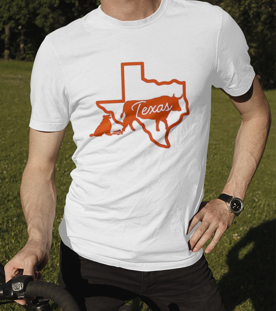 Texas Longhorns Rivalry Map Outline With Steer And State Silhouette Design T-Shirt