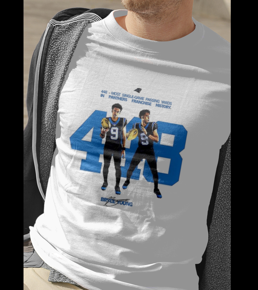 Carolina Panthers Bryce Young 448 Signature Blue Number 9 Football T-Shirt