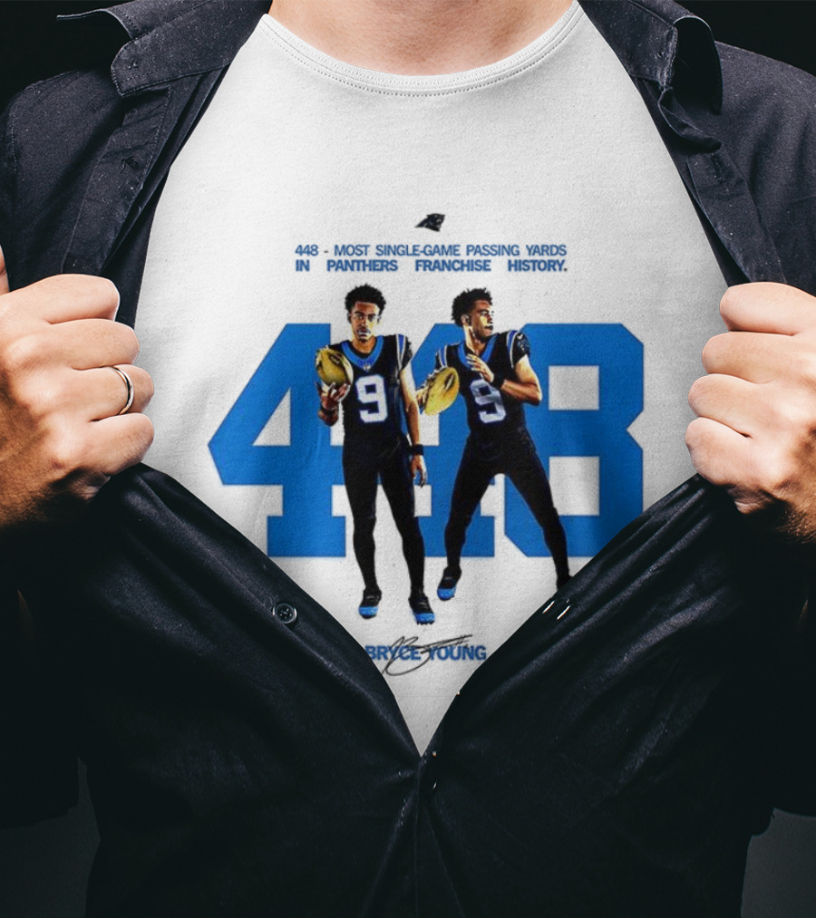 Carolina Panthers Bryce Young 448 Signature Blue Number 9 Football T-Shirt