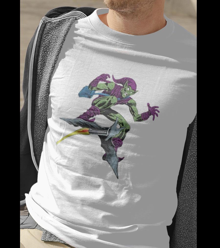 Green Goblin Marvel Character Flying Glider Comic Book Style Artwork T-Shirt