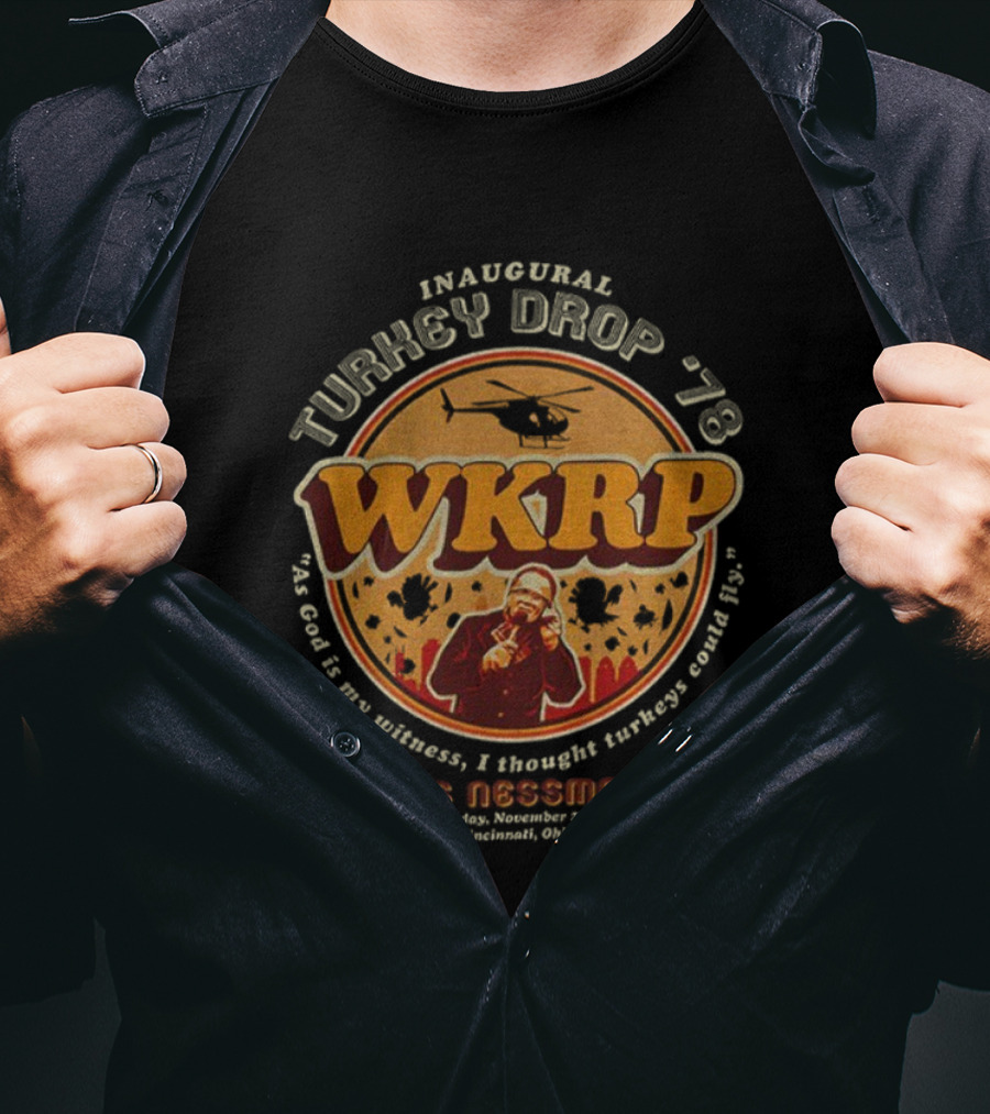WKRP Inaugural Turkey Drop '78 Les Nessman Thanksgiving Cincinnati Ohio T-Shirt