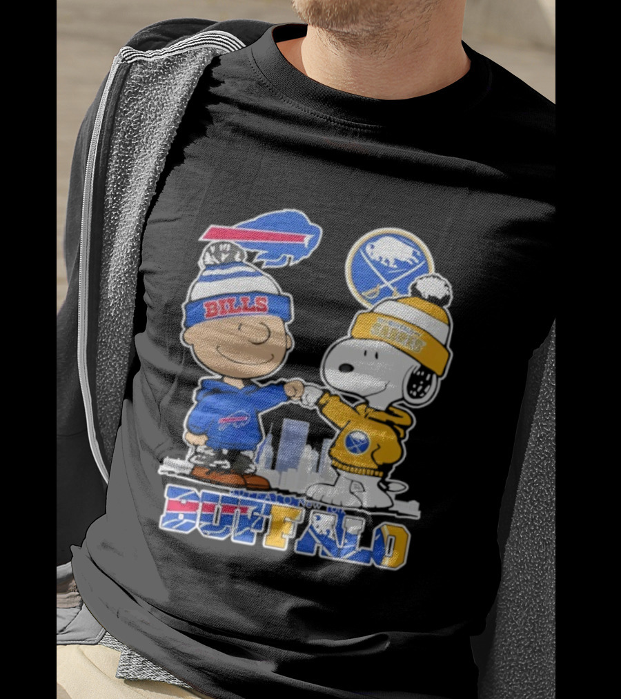 Buffalo Bills Sabres Snoopy Charlie Brown Friendship Skyline T-Shirt