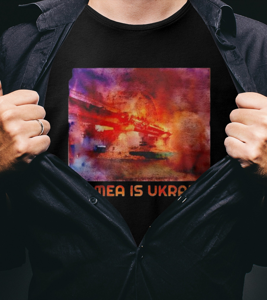 Crimea Is Ukraine Watercolor Bridge Explosion Imagery T-Shirt