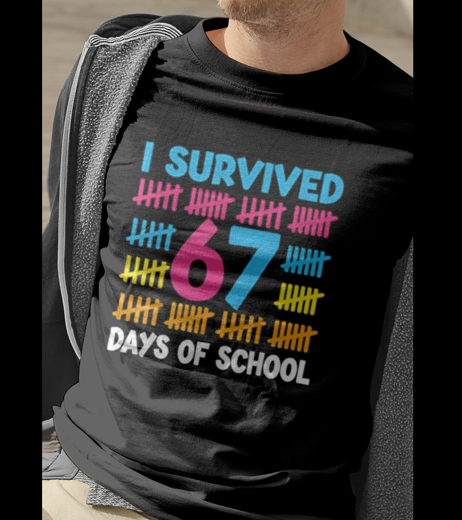 I Survived 67 Days Of School Colorful Tally Marks Fun Design T-Shirt