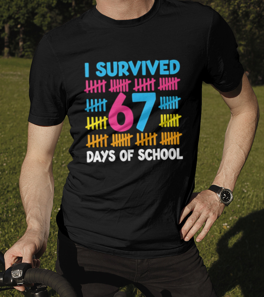 I Survived 67 Days Of School Colorful Tally Marks Fun Design T-Shirt