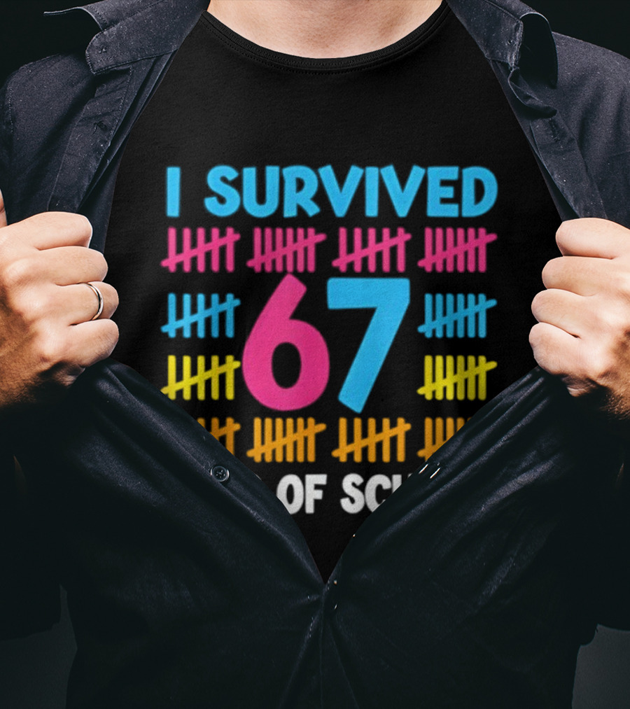 I Survived 67 Days Of School Colorful Tally Marks Fun Design T-Shirt