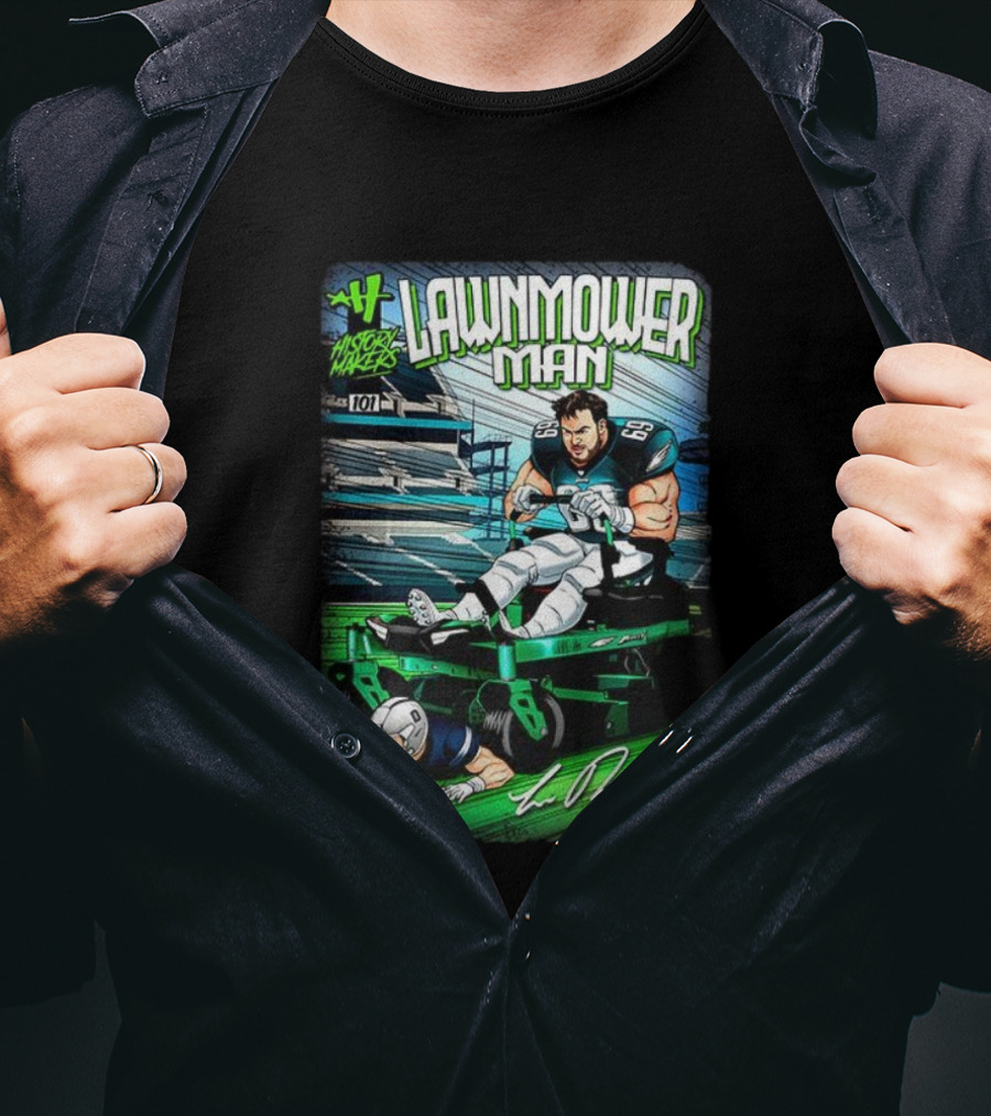Landon Dickerson Philadelphia Eagles Lawnmower Man Historical Makers Comic Signature T-Shirt