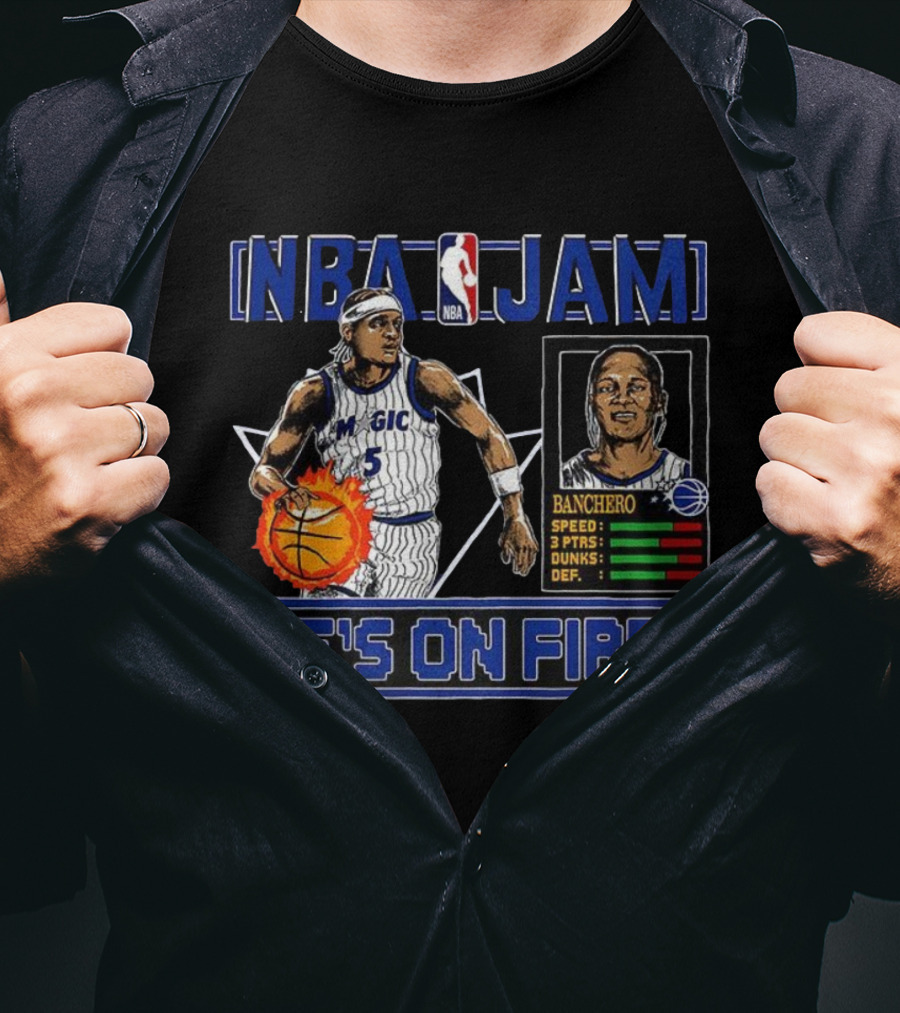 NBA Jam Paolo Banchero Orlando Magic He's On Fire Classic Video Game T-Shirt