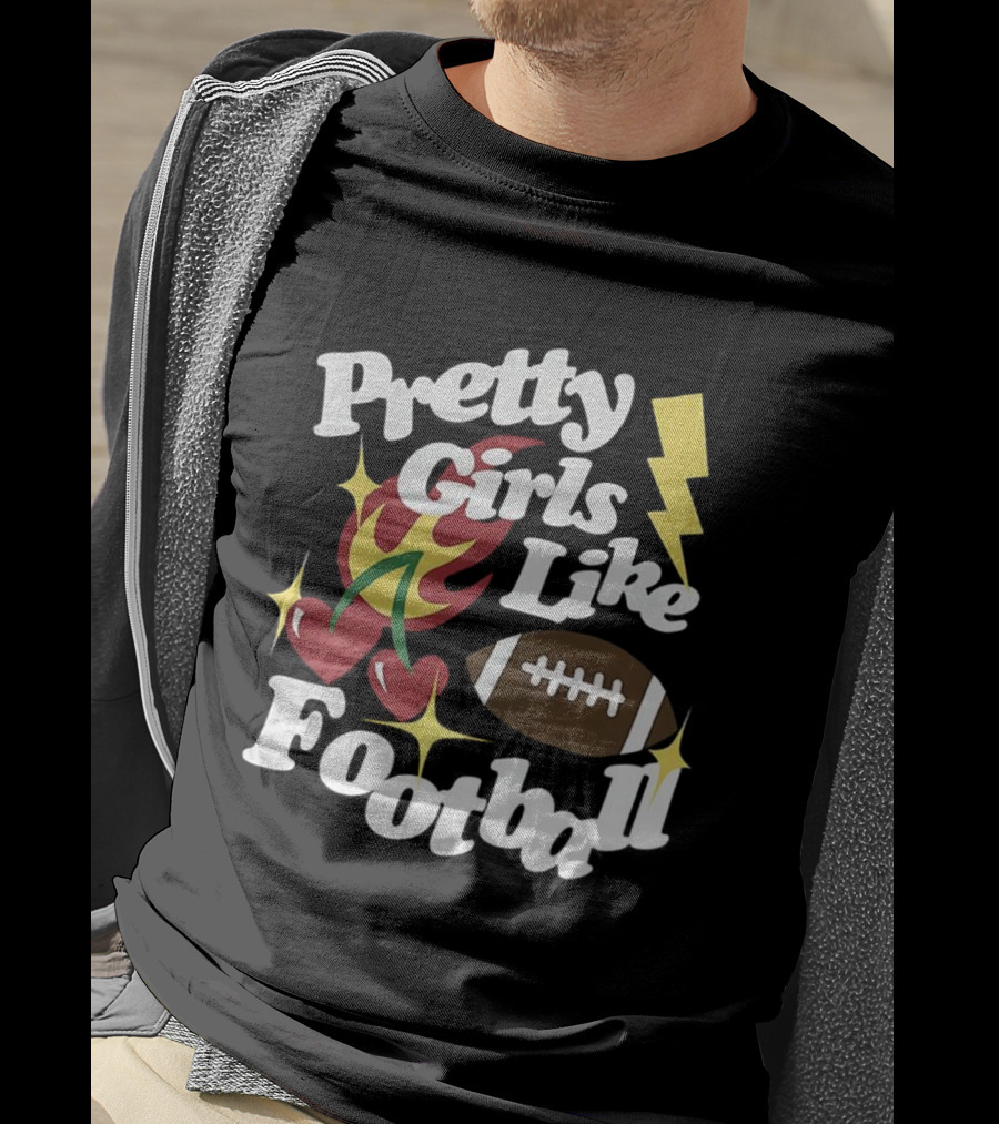 Pretty Girls Like Football Sport Lover Lightning Heart Football T-Shirt