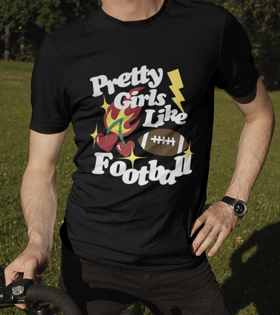 Pretty Girls Like Football Sport Lover Lightning Heart Football T-Shirt