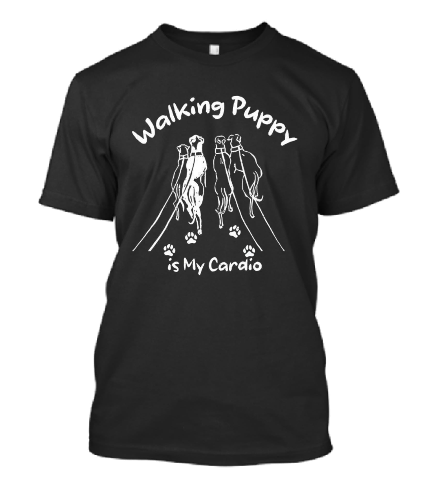 Walking Puppy Is My Cardio Sketch Paws And Leashes T-Shirt