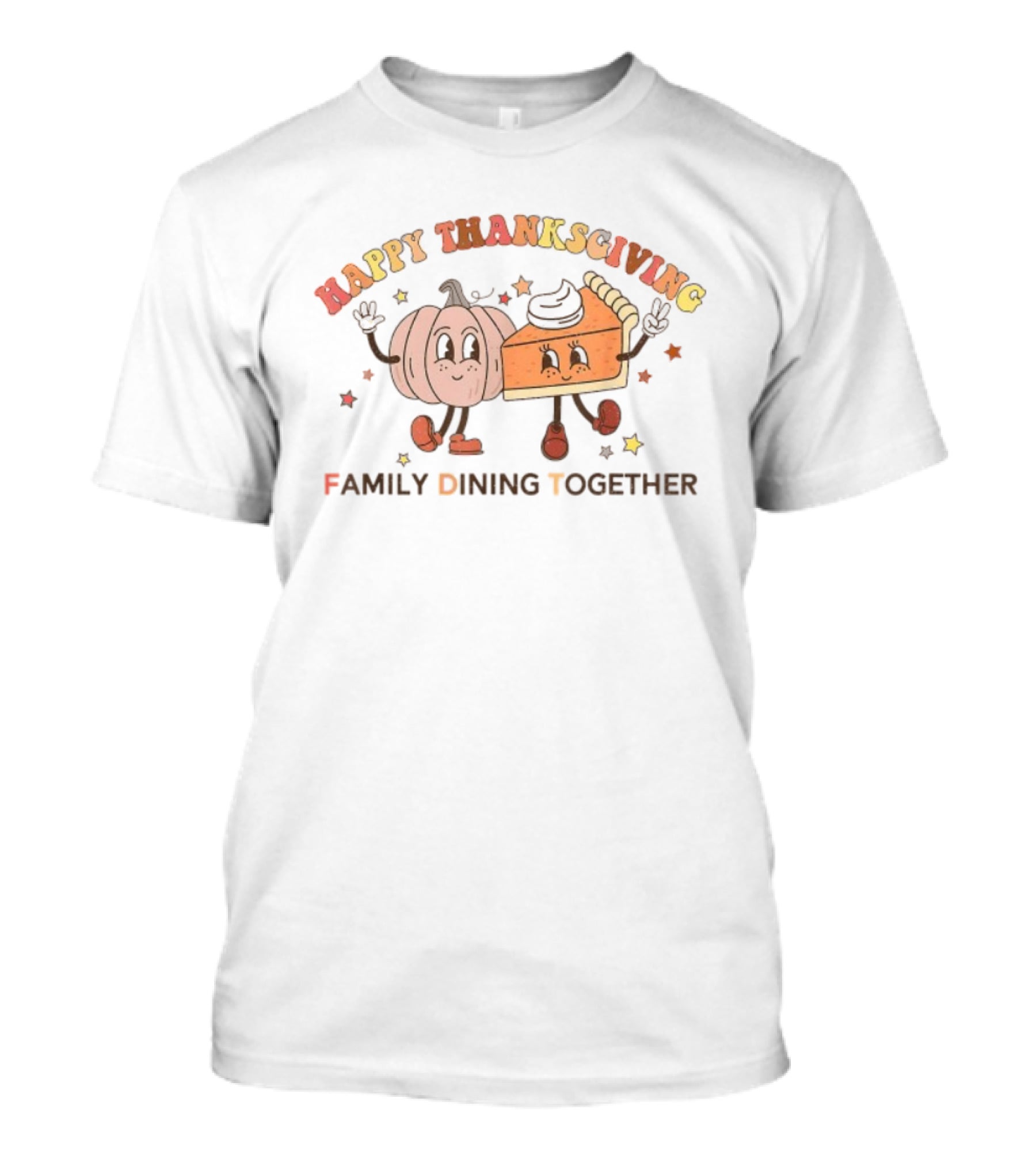 Happy Thanksgiving Pumpkin Pie Stars Family Dining Together T-Shirt