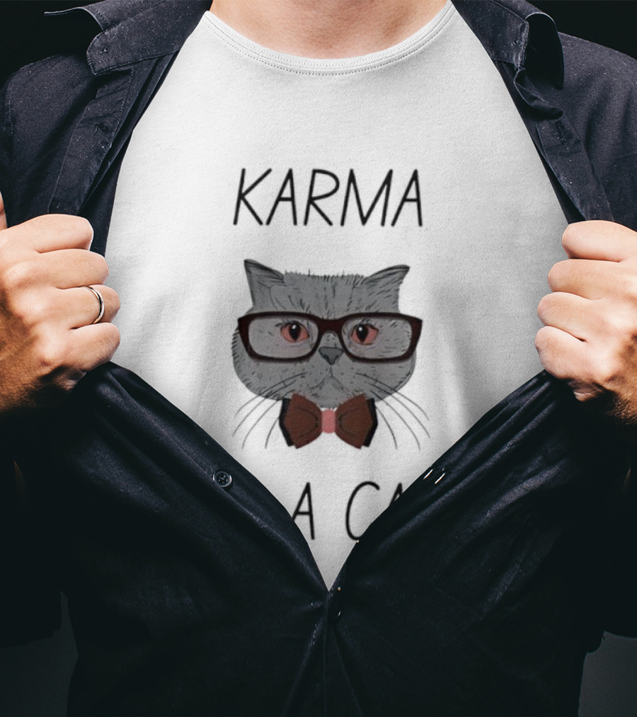 Karma Is A Cat Cute Cat With Glasses And Bow Tie T-Shirt