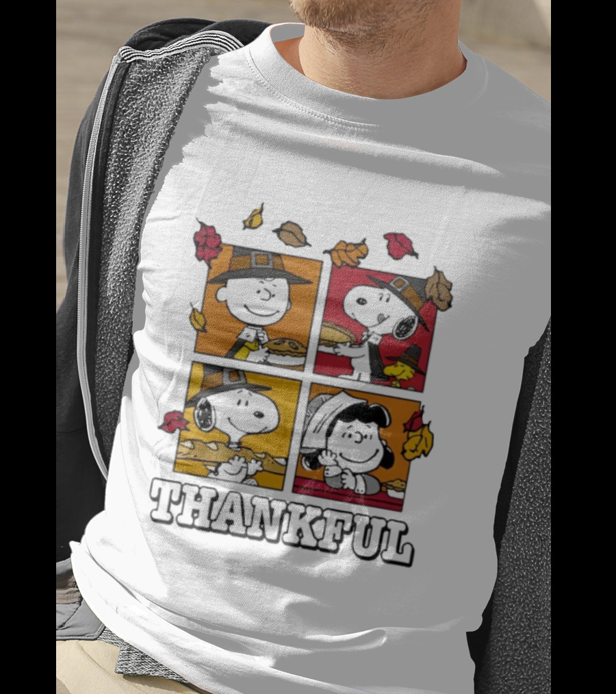 Snoopy Pilgrim Thanksgiving Thankful Leaves And Pie T-Shirt