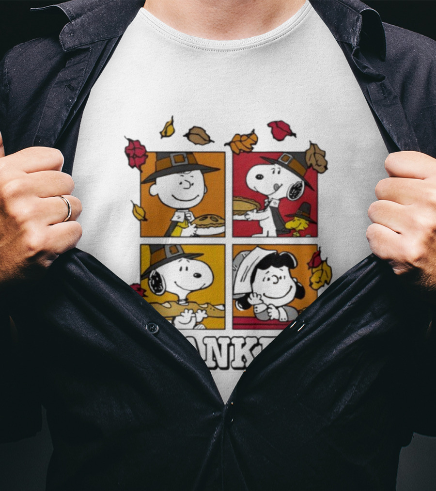 Snoopy Pilgrim Thanksgiving Thankful Leaves And Pie T-Shirt