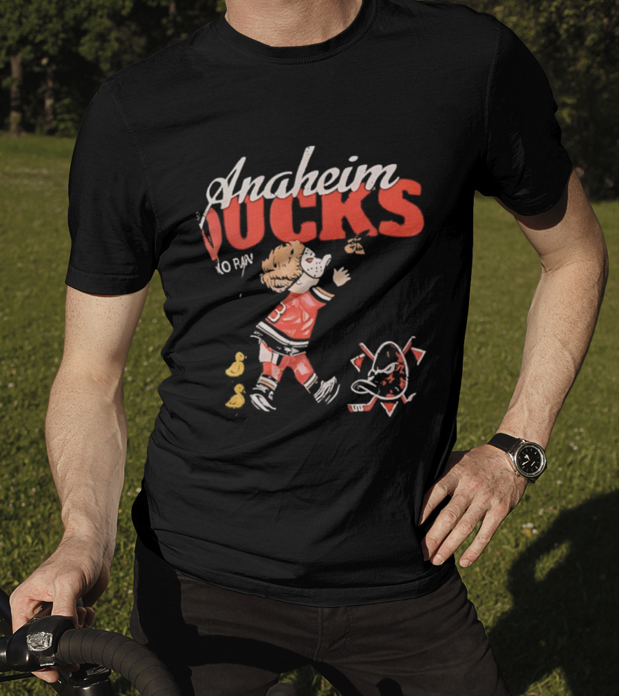 Anaheim Ducks Vintage Style Hockey Player And Mascot Retro Graphics T-Shirt