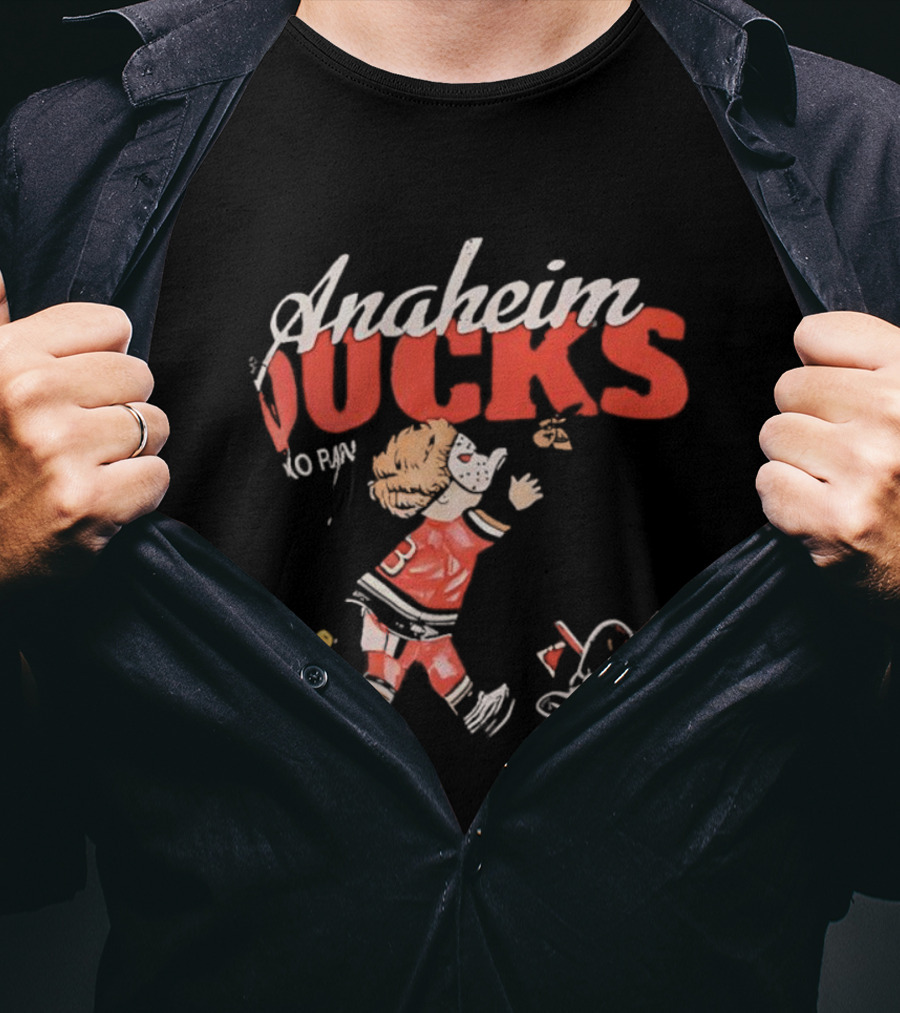 Anaheim Ducks Vintage Style Hockey Player And Mascot Retro Graphics T-Shirt