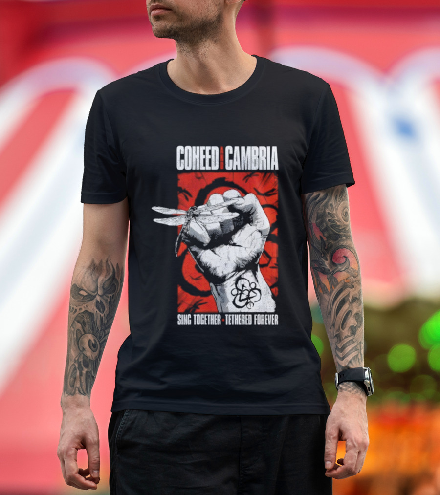 Coheed And Cambria Sing Together Tethered Forever Fist Symbol Red Background T-Shirt