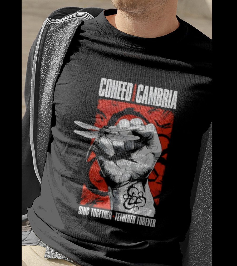 Coheed And Cambria Sing Together Tethered Forever Fist Symbol Red Background T-Shirt